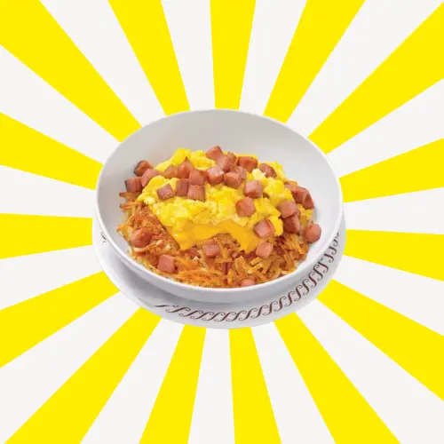 HAM, EGG & CHEESE HASHBROWN BOWL of Waffle House