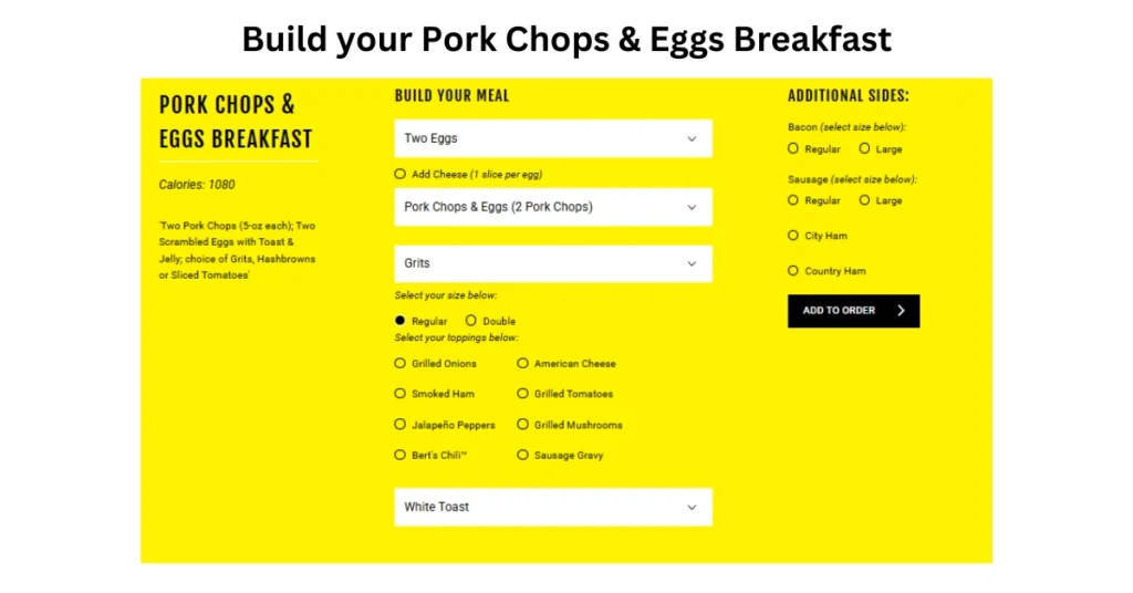 Waffle House Pork Chops & Eggs Breakfast Chart