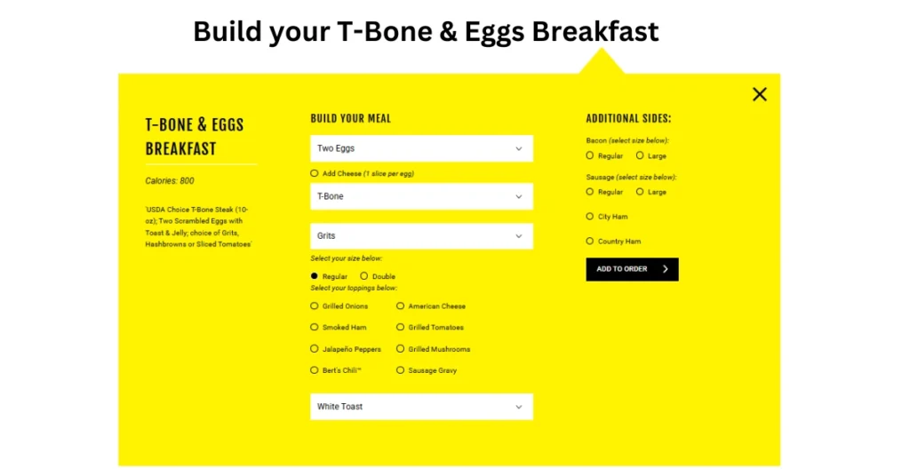 Waffle House T-Bone & Eggs Breakfast Chart